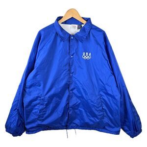 Vintage USA Olympic Blue Nylon Lined Coach Windbreaker Jacket Size XXL 90s